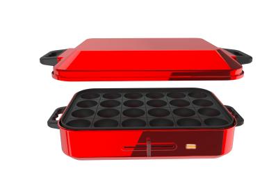 1200W Red Electric Takoyaki Pan With Removable Plate And Metal Top Cover