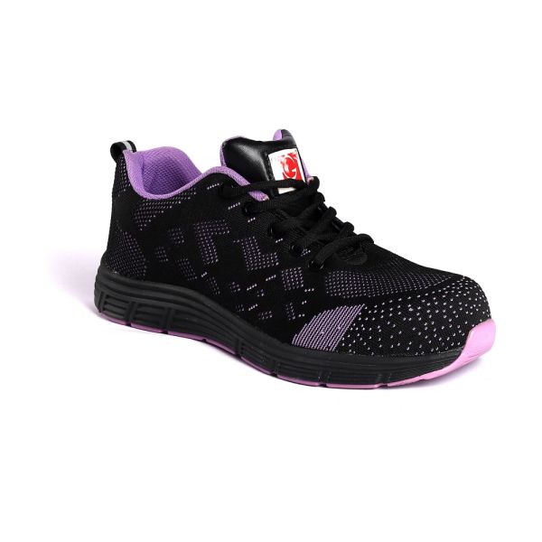 Фиолетовый цвет Муха трикотажная стальная пальцы MD наружная подошва Шнурка закрытие спортивные брендовые ботинки безопасности