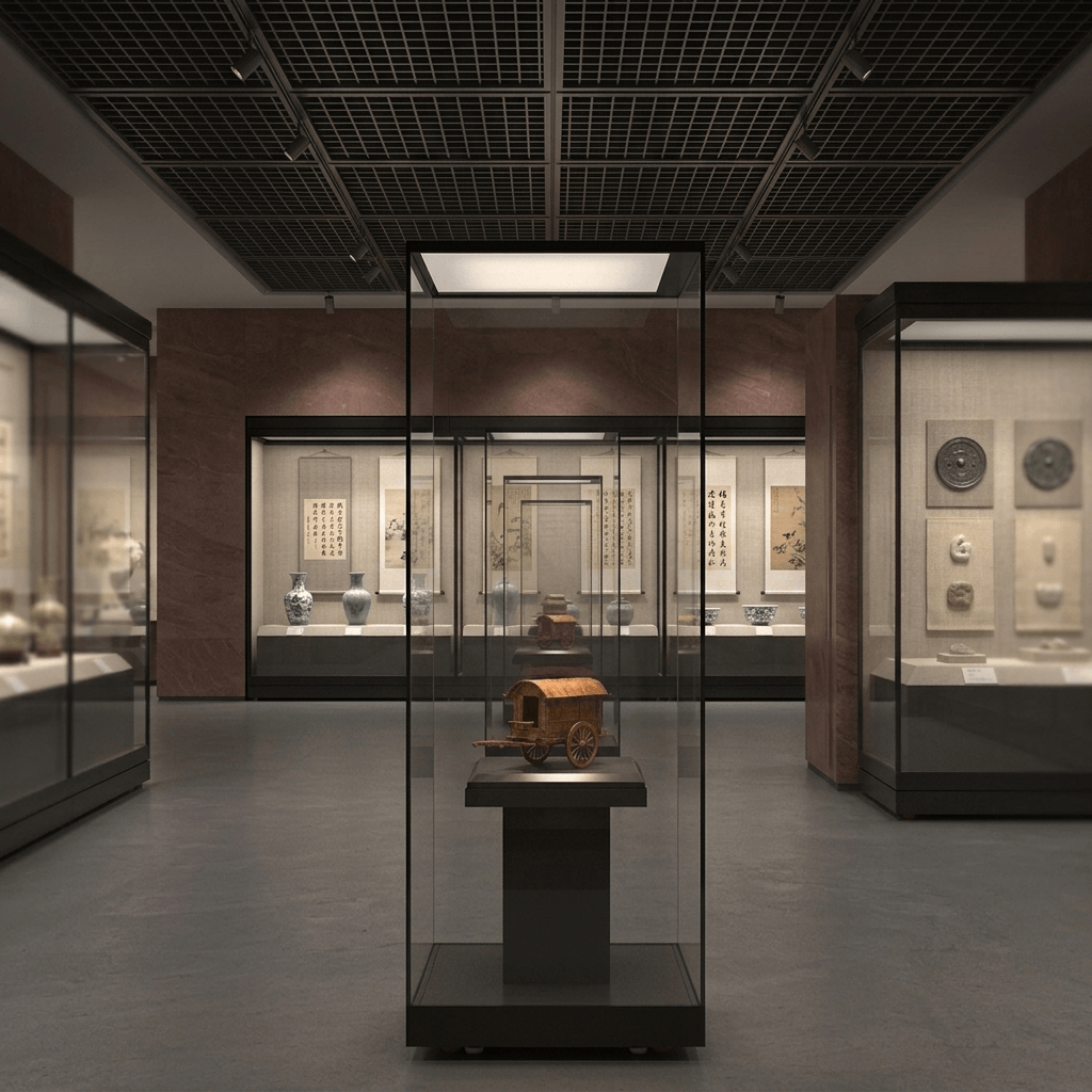 Mobile Frameless Glass Display Cabinet Artifact Showcase for Antique Collections