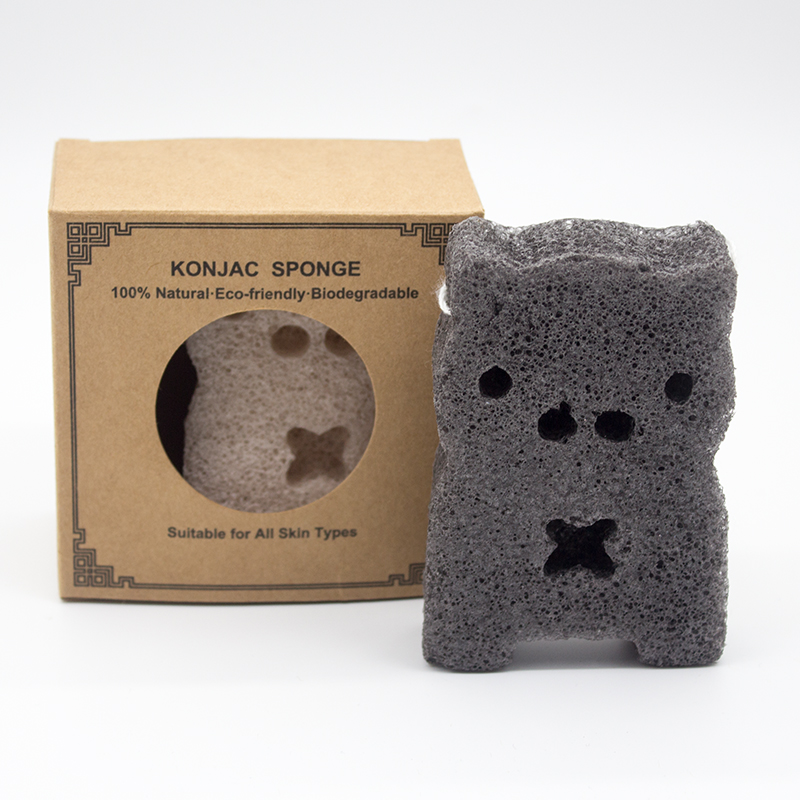 губка ванны медведя растительного волокна губки угля 8.6×6.5×2.5cm Konjac лицевая
