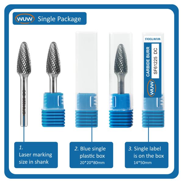 6*8mm Rotary Burs Sets Plastic Box Tube Package Genuine Solid Tree Shape Carbide Burr for Metal Aluminum