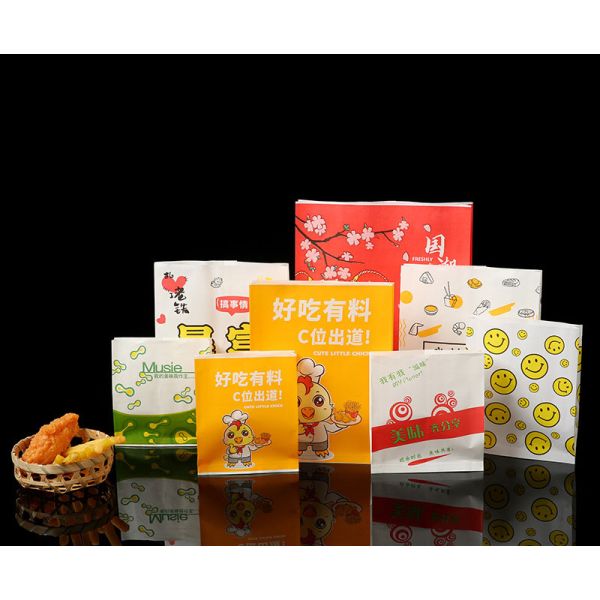 Frango frito à prova de óleo Fritas Fritas Embalagem de alimentos Saco de papel Kraft em estilo de luxo