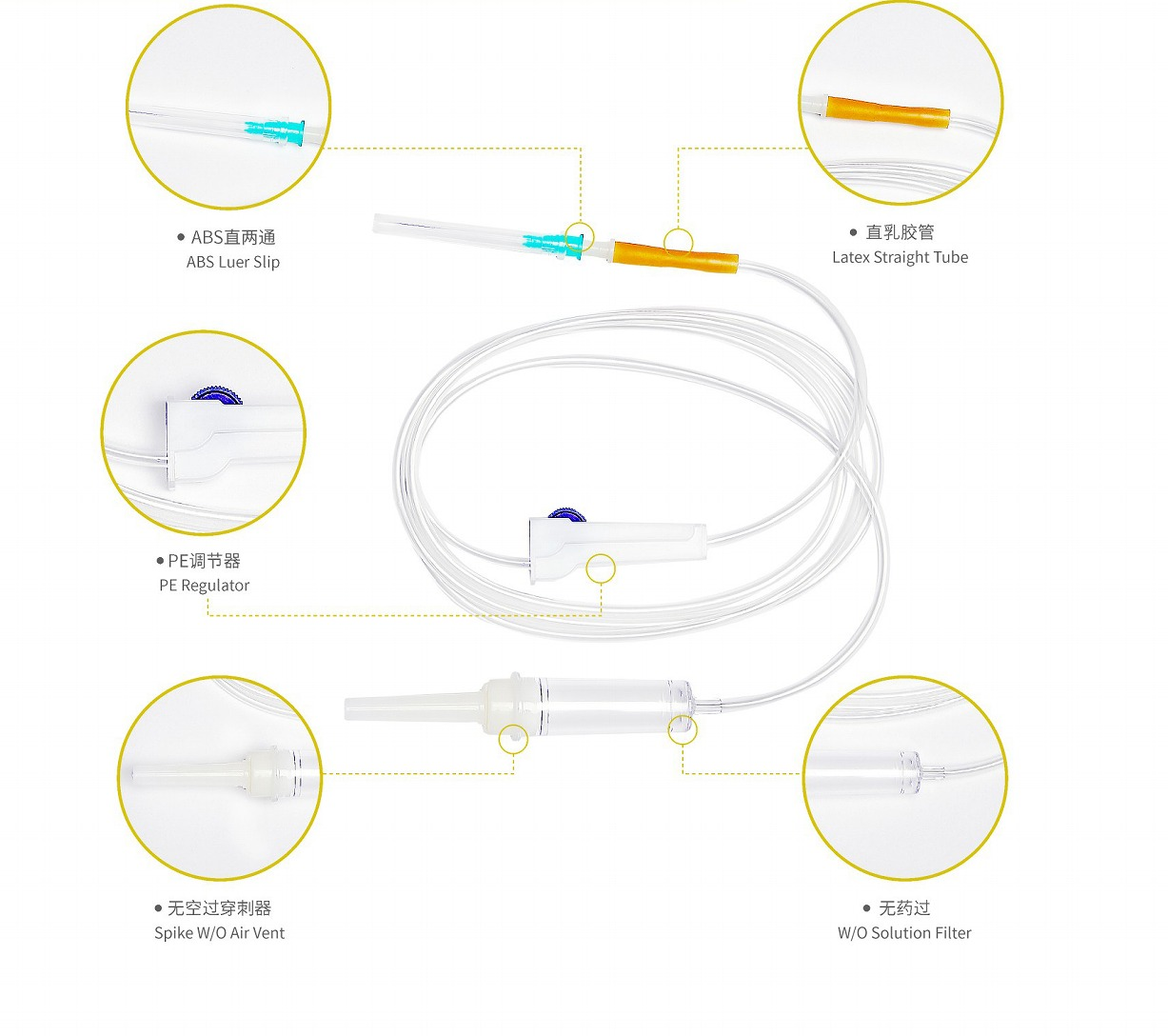 Latex Straight Injection Tube Disposable Infusion Set without Air vent Spike