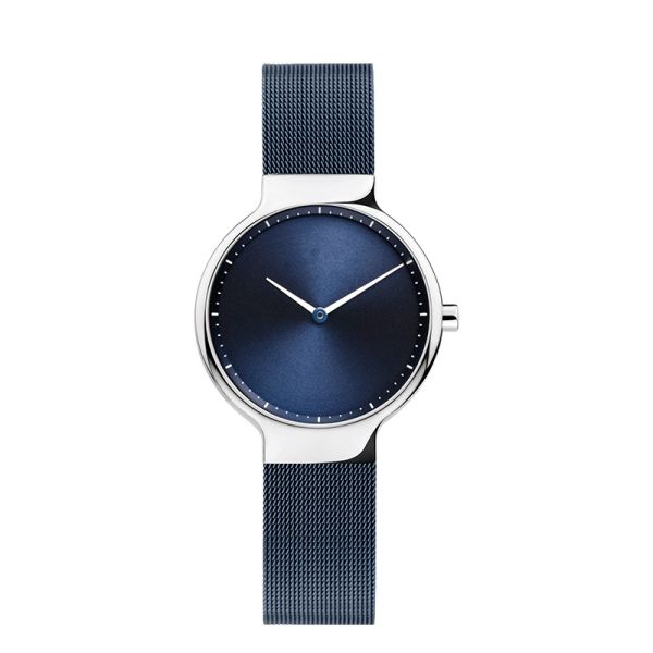 Blue Sunray Grain Ladies Bracelet Watches Black Metal Strap Watches