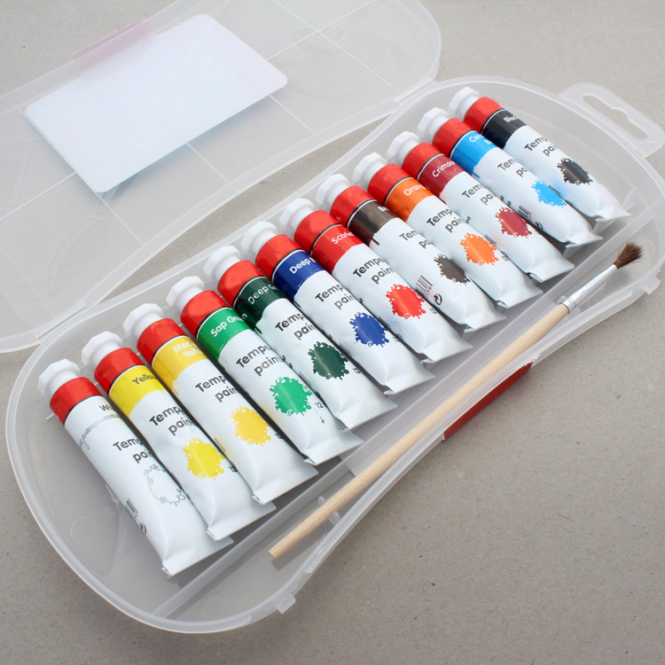 Custom High Quality 12 Color Art Painting Gouache PP Box 12ml Tempera Paint