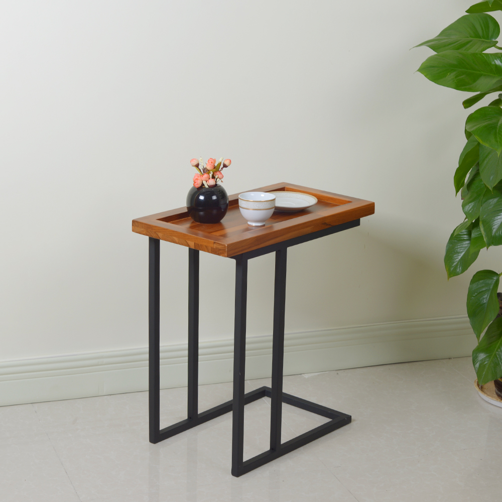 Цвет H58cm Teak таблицы прямоугольного кофе бортовой с ногами металла