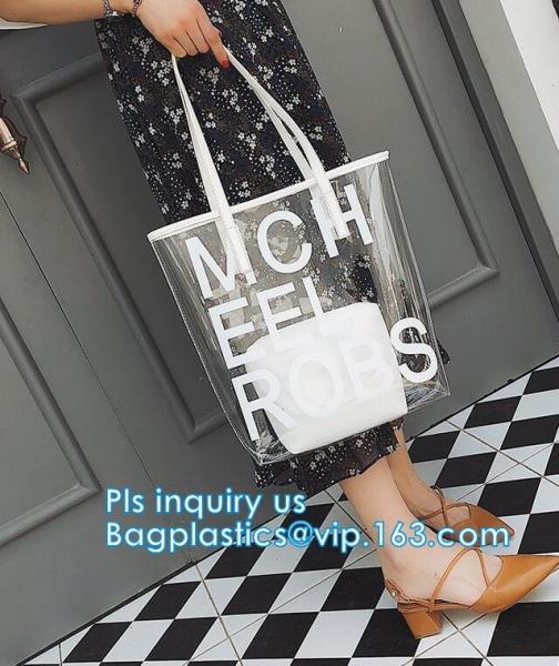 travel cosmetic bag pvc pu leather toiletry bag makeup bag for woman, Fashion Women Clear PVC Beach Crossbody Bags, hand