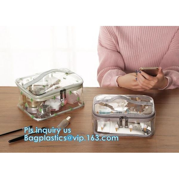 Travel Organizer Mini Cosmetics Clear Pvc Zipper Bag With Handles, vinyl pvc travel cosmetic packaging bag with zipper,