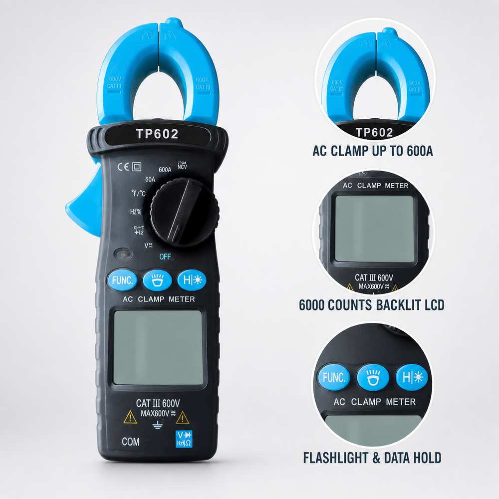 True RMS Clamp Meter NCV Detection CAT III Clamp Multimeter 600A AC Digital Tester for Industrial Maintenance