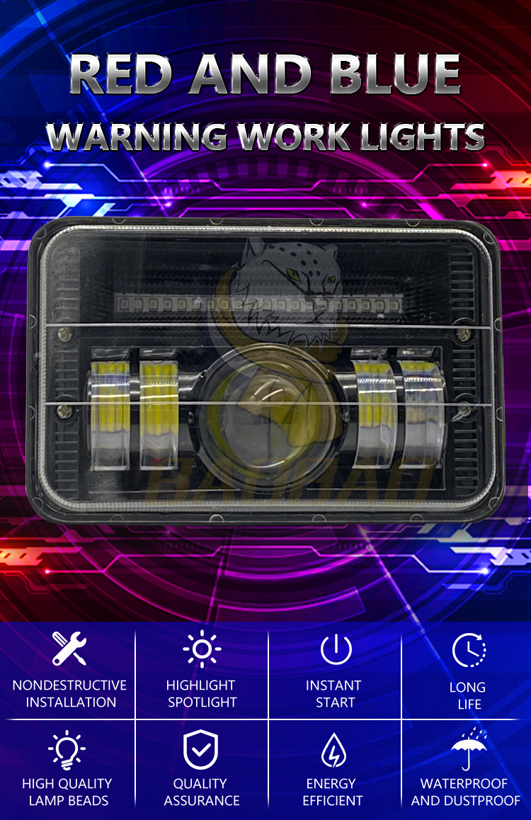 5 Inch Plastic Red Blue Flash 12V Universal Motorcycle Headlight