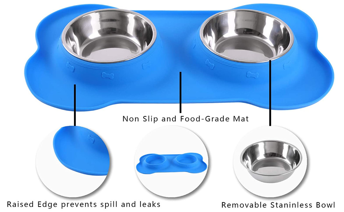 Нержавеющая сталь активного шара собаки любимцев установленная не не разливает Беспорядок-защитные шары еды & собачьей еды воды с циновкой силикона