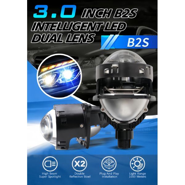 Bi Function LED Projector Lens Headlamp Projector Dual Cup 3.0 Inch 60W High Brightness