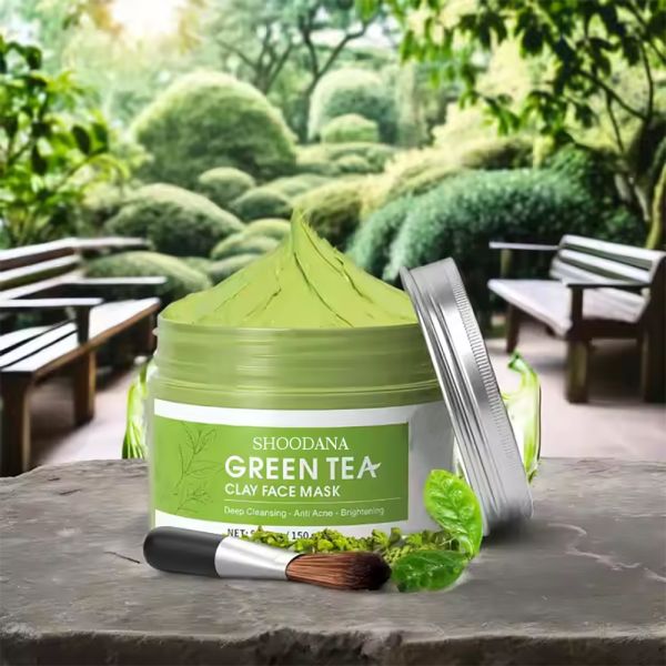 Vegan Organic Green Tea Clay Mask Deep Cleansing Clay Mud Mask with Vitamin C Face Nose Neck Acne Control Mineral Ingredient