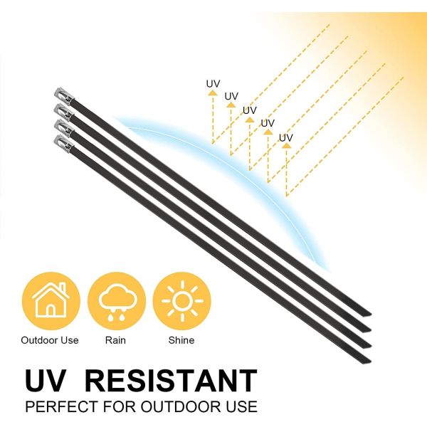 11.8inch White 304 Stainless Steel Cable Ties Self-locking Metal Zip Ties for Corrosion Resistant and Secure Wrap