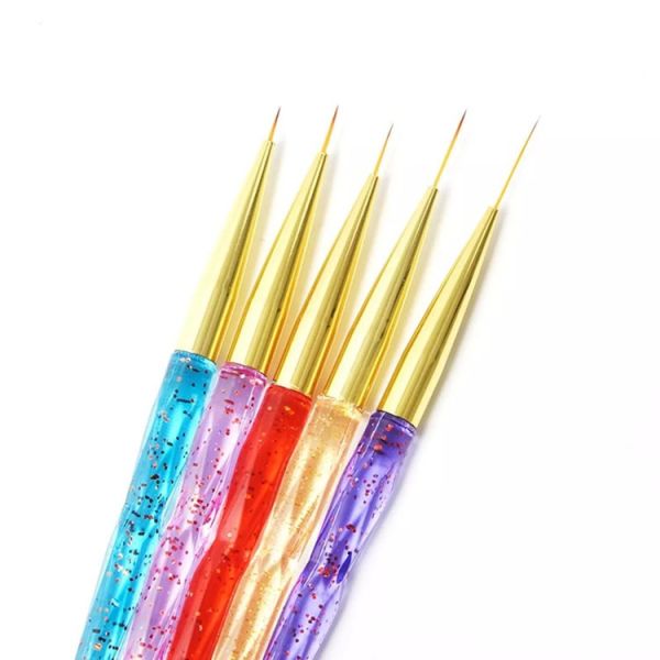 Professional Nylon Brush 5 Colors Acrylic Liner Nail Drawing Pen for Detail Design