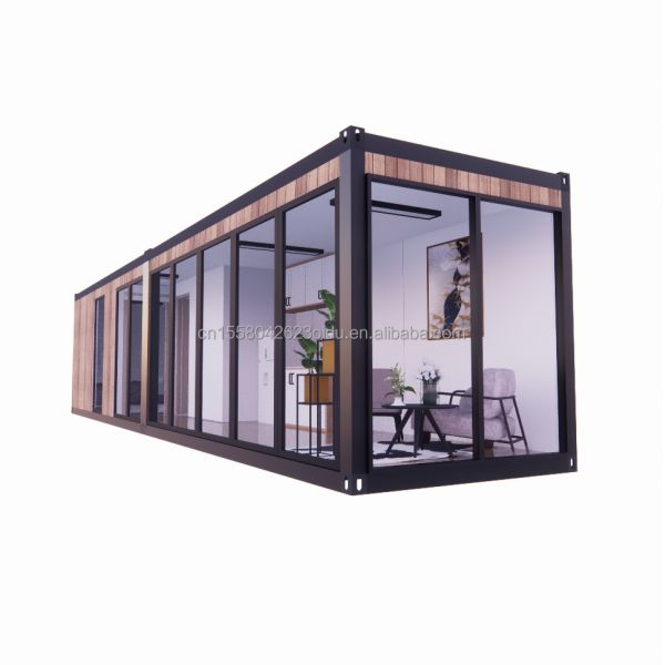 Alojamiento en hoteles de complejo hecho de tubos cuadrados de acero galvanizado y materiales de madera modernos en envases planos