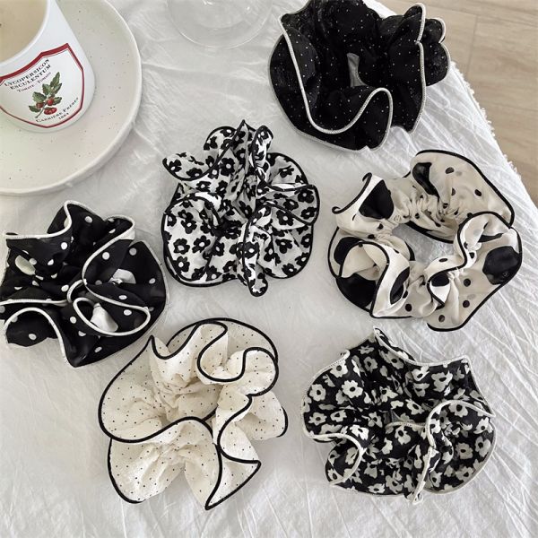 Summer fabric edge ruffled flower large hair band hair accessories French elegant feminine scrunchie head accessorie