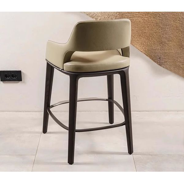 Nordic Style Fashion Creative Leather High Dining Chair Solid Wood Bar Stools