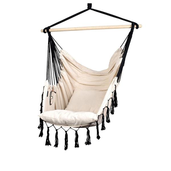 Cadeiras de balanço em rede em branco e preto Cadeira suspensa exterior em interior Cadeira de balanço em rede