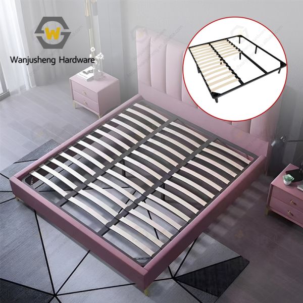 Metal Bed Base Mechanism with Wooden Slats Detachable Storage Function Bedroom Flat Bed Frame