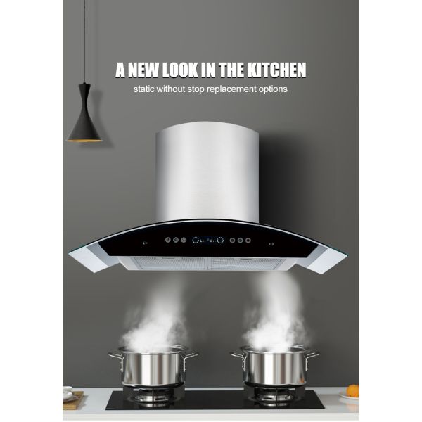 Sleek Curved Glass Cooker Hood Range 1200 Cfm Arc Shape
