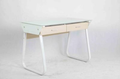 Metal Frame Modern Glass Office Desk Adjustable Base With 2 Wooden Drawers