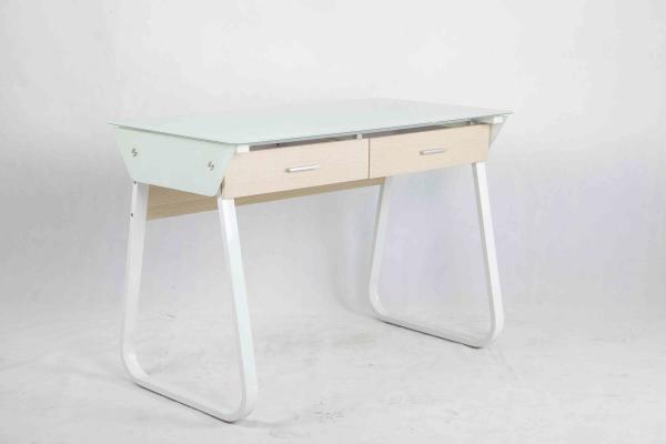 Metal Frame Modern Glass Office Desk Adjustable Base With 2 Wooden Drawers