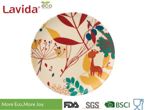 Light Weight 20cm Bamboo Fibre Plates , Customized Printing Bamboo Melamine Plates