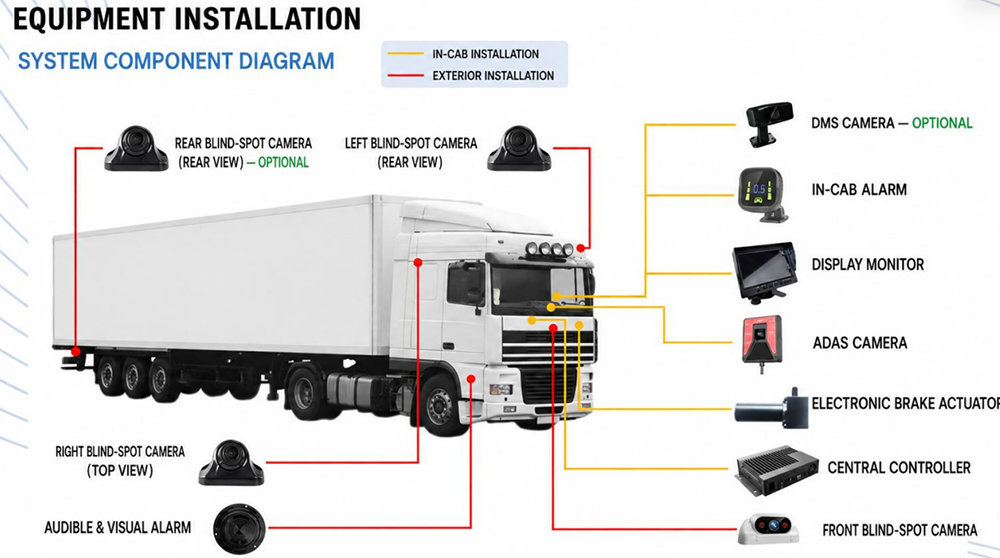Proactive Fleet Risk Management Recorder AI 4G GPS WIFI MDVR ADAS DMS BSD 77GHz Radar AEBS Digital Brake Motor
