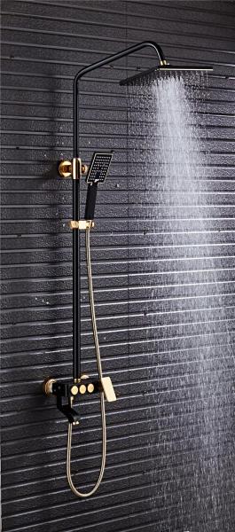 3 Way Black Gold Adjustable Hand Held Shower Heads Rain Head Shower Set