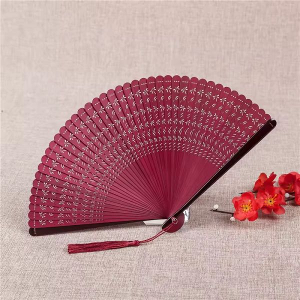 Custom Bamboo Hand Fans 18Cm Hollow Engraved Bamboo Bone Folding Fan