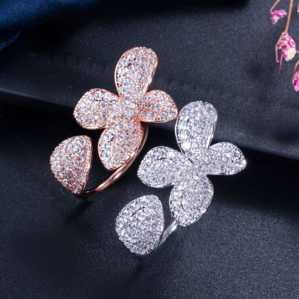 Fashion Flower Finger Ring Band Dazzling Brilliant CZ Stone Flower Ring  Setting Classic Wedding Ring Anniversary Gift
