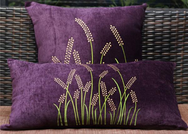 Velvet Lavender Decorative Cushion Covers Embroidered Sofa Pillow Covers