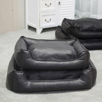Luxury Black Soft Pet Bed Cushion PU Leather For Dogs Cats