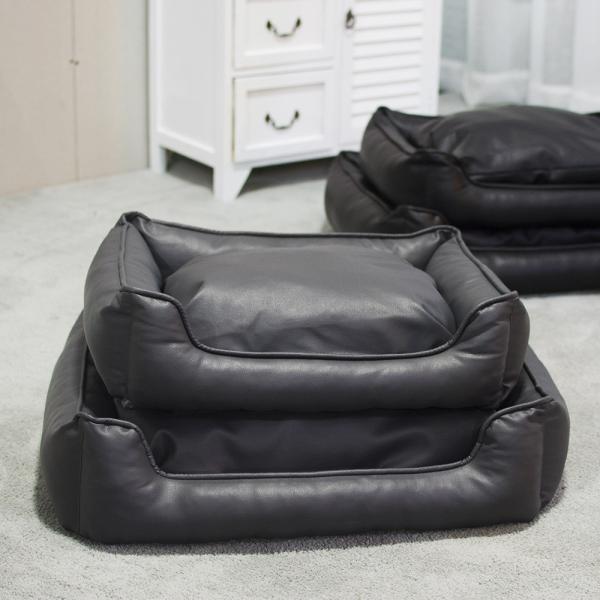Luxury Black Soft Pet Bed Cushion PU Leather For Dogs Cats