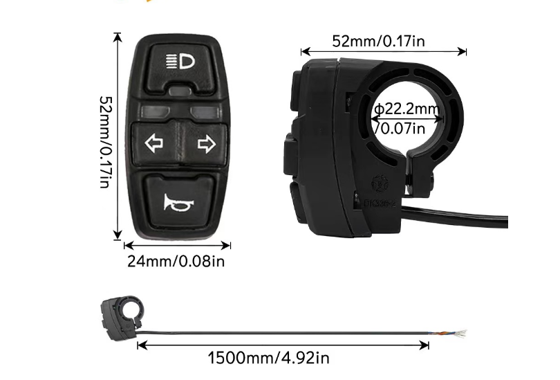 3-in-1 Electric Bike Light Switch 36V 48V with Horn Headlight Steering Electric Bicycle Parts