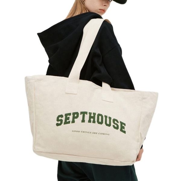Exhibition Customized Logo Printed Oversized Cotton Canvas Tote Bag for Active Lifestyle