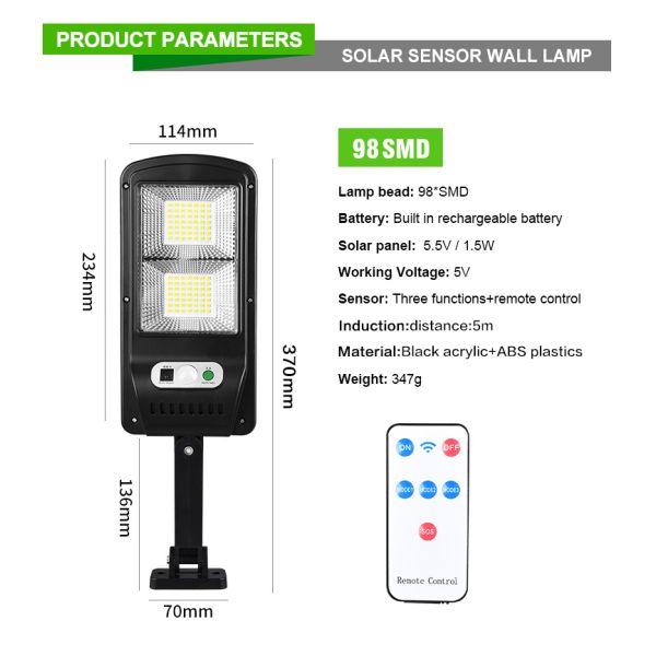 Solar Light 128 COB Large Outdoor Solar Waterproof Street Light Garden Infrared Sensor Motion Sensor Smart Remote Control Light