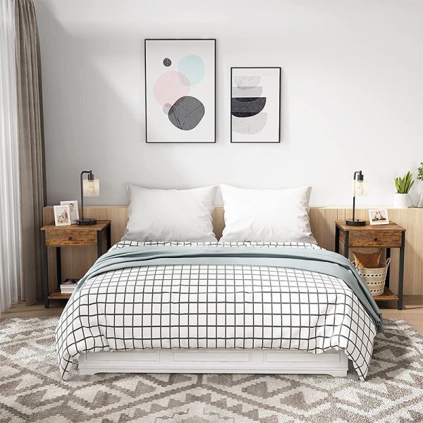 Customized Metal Frame Farmhouse Style Nightstands Gray Wood