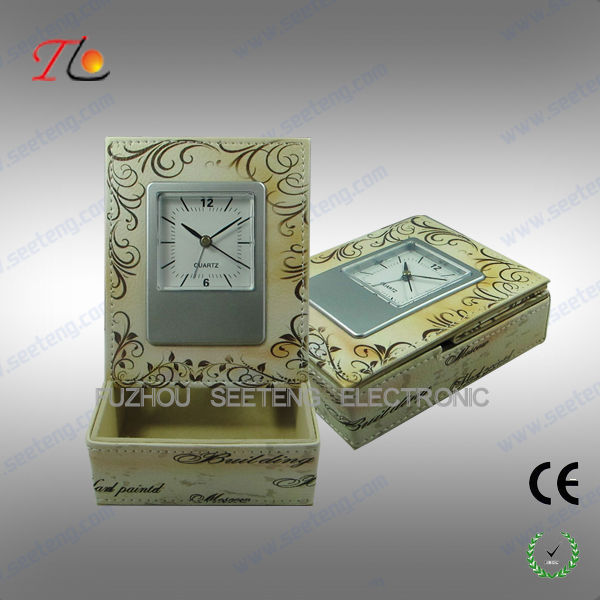 New portable and folding 3D flower printing PU Paris travel alarm clock for promotion