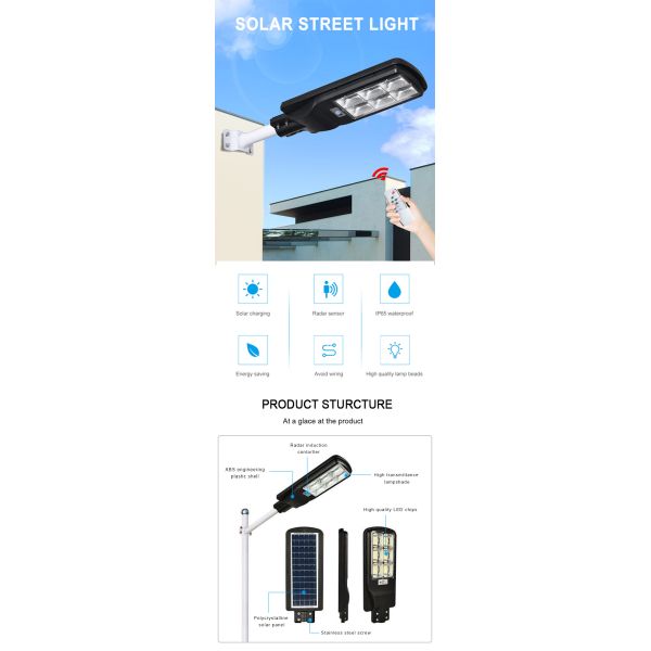 Outdoor Waterproof Solar LED Flood Street Light 200W Radar Induction