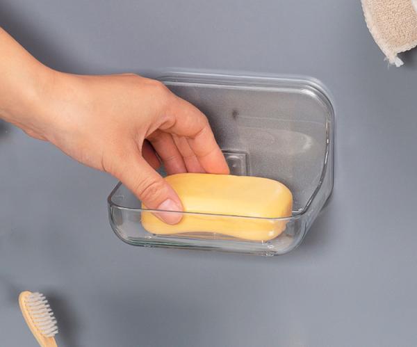 PET Plastic Soap Holder Self Adhesive Soap Dish Wall Mounted, Bar Soap Sponge Holder for Shower, Bathroom, Tub