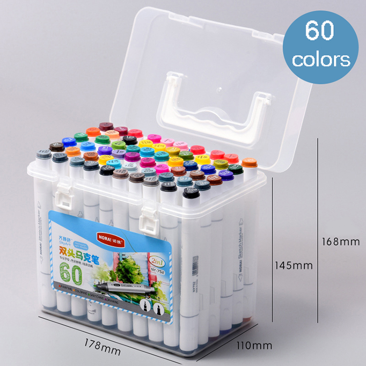 60 Colors Double Head Oily Fiber Tip Wear-resistant Color Markers Permanent China Marker Set
