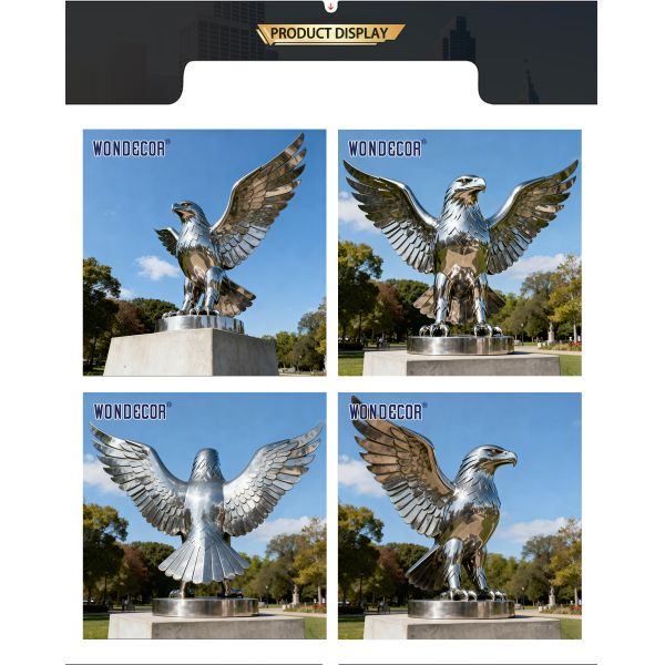 Large-scale Modern-style Metal Craft Eagle Stainless Steel Sculpture for Outdoor Use
