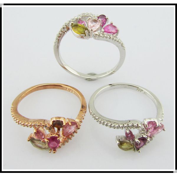 Elegant Round YG Plating Tourmaline Gemstone Rings 925 Silver Rings For Women Sterling Silver Promise Rings