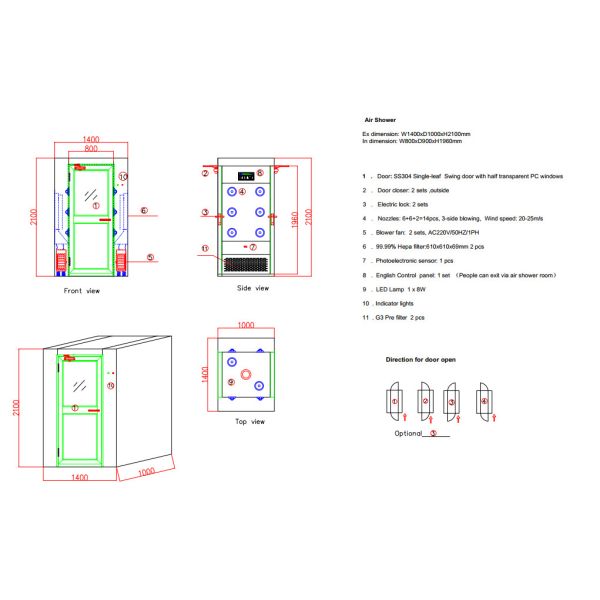 Одиночные двери качания лист очищают ливень воздуха комнаты для один дуть стороны человека 2