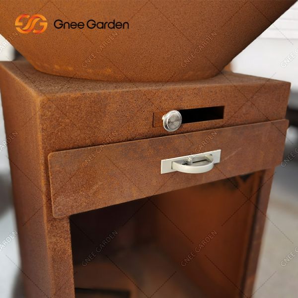Outdoor BBQ Corten Steel Fire Pit With Firewood Storage Backyard Rusty Colour