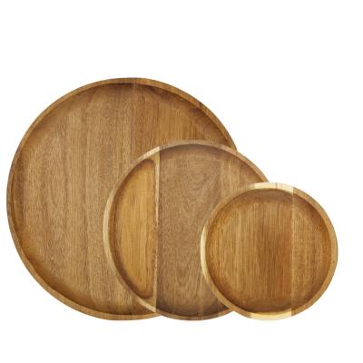 Home Anti Fall Round Bamboo Tray , Acacia Wood Serving Tray / Plate