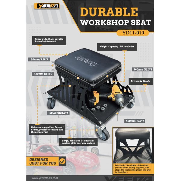 Workshop Durable Seat, 400LBS Capacity, Easy Movement