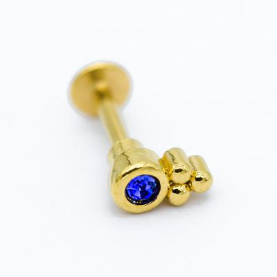 Barra azul 316 do bordo de Crystal Gem Gold Labret Stud 16ga 1.2mm 8mm de aço inoxidável